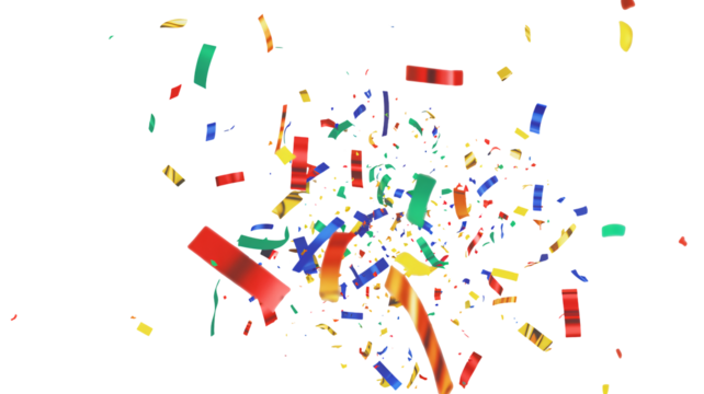 Vibrant confetti explosion celebrates festive moments with dynamic, colorful streamers