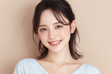 柔らかな笑顔の若い女性によるナチュラルビューティーポートレート