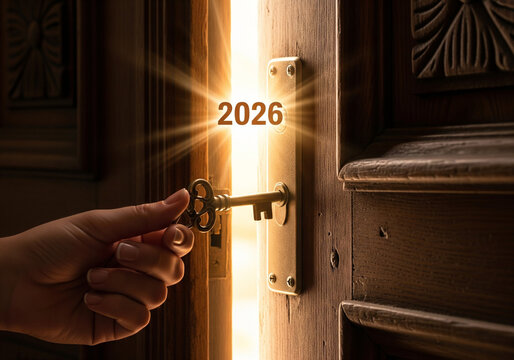 Vintage Key Unlocking a Door to a Bright and Hopeful New Year 2026