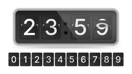 Realistic Digital Flip Clock Vector – Black Flap Scoreboard Style Time Display with Rotating Number Panels