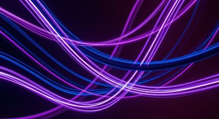 Abstract swirling neon light trails in vibrant purple and blue hues