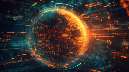 Streams of digital data forming a floating sphere, symbolizing technology, connectivity, information flow, digital networks, and futuristic abstract innovation.
