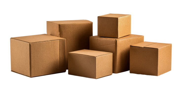 Empty shipping boxes isolated on transparent background