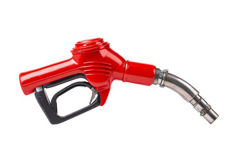 Red fuel pump nozzle isolated on transparent background