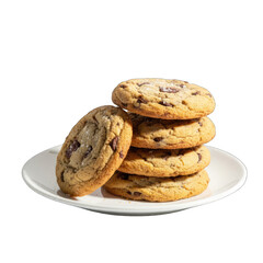 Stack Of Chocolate Chip Cookies Dusted With Sugar And Cinnamon On A White Plate With A Dark Background