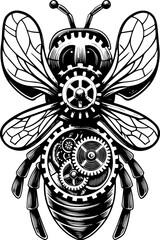 SVG steampunk mechanical gothic skull design. Intricate Bee Design with Mechanical Gears for Art and Design