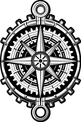 SVG steampunk mechanical gothic skull design. Intricate Vintage Compass Design for Navigation and Exploration