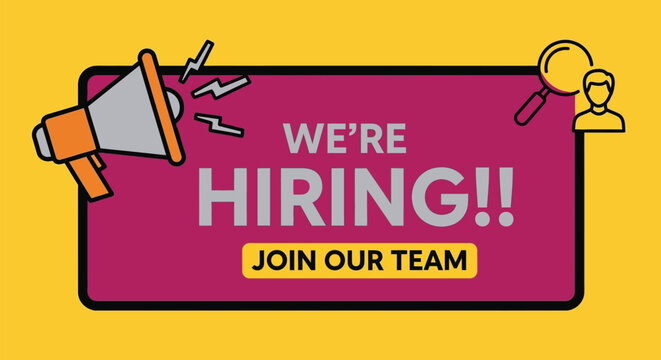 We're hiring join our team megaphone and magnifying glass