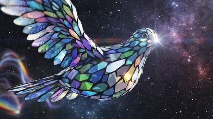 Abstract digital artwork of a colorful bird in a starry sky