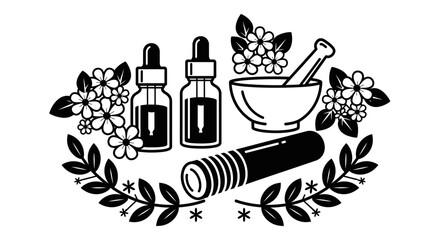 Essential oils aromatherapy wellness spa beauty herbal medicine vector