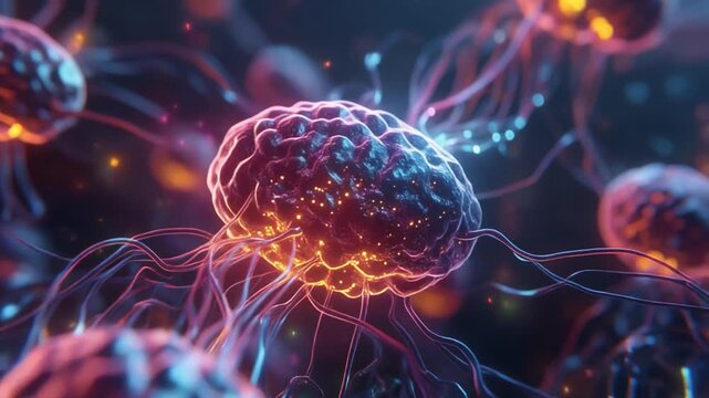 Advanced scientific visualization of a cellular neural network shrinking under duress in a tissue sample
