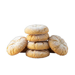 Stack of Golden Brown Cookies Lightly Dusted with Powdered Sugar Isolated on a Transparent Background