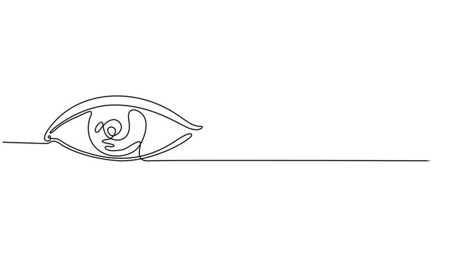 Self drawing line animation Human Eye continuous line drawn concept video, Self drawing line animation Female Eye, Element of the organ of vision. 4k video, full length one line animation. pro vector.