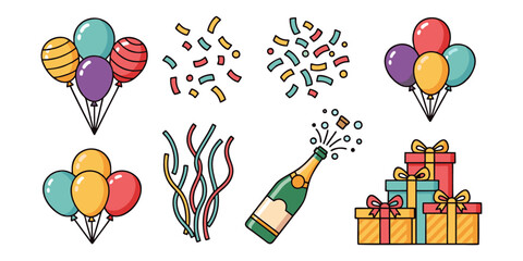 New Year Celebration with Champagne Bottle and Confetti – Festive Party Illustration