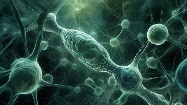 Digital visualization of an intricate neural network, showcasing the complex cytoskeleton pathways for signal transport amidst a forest of interconnected neurons