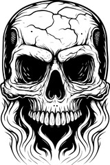 Obraz premium SVG skull horror dark toxic art design. Intricate Black and White Skull Illustration with Flames Design
