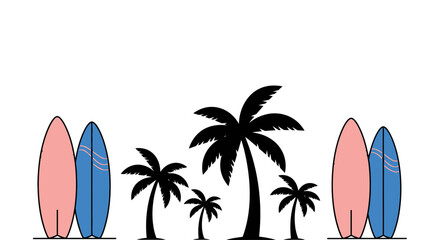Surfboards and palm trees illustration vector beach summer design
