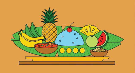 Illustration of traditional onam sadhya kerala harvest festival meal