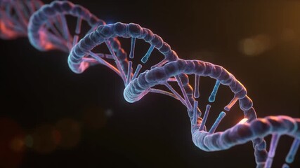 A vibrant digital visualization of the iconic double helix structure of DNA, representing the complex molecular process of genetic coding and heredity - Powered by Adobe