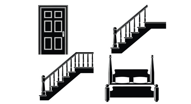 Door staircases and bed vector illustration interior design home