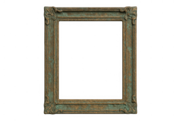 Ornate antique picture frame with rustic details, vintage wood border, and empty space, transparent background
