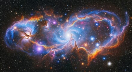 Stunning cosmic dance of interacting galaxies and nebulae in deep space