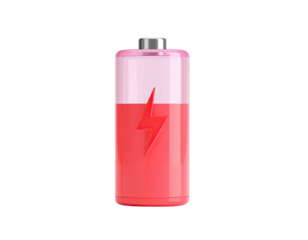 3D battery icon, half charged with pink lightning bolt