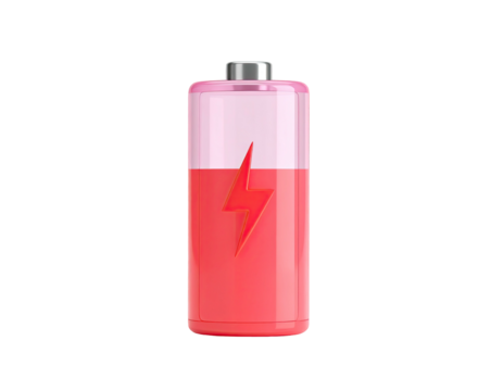 3D battery icon, half charged with pink lightning bolt - Powered by Adobe