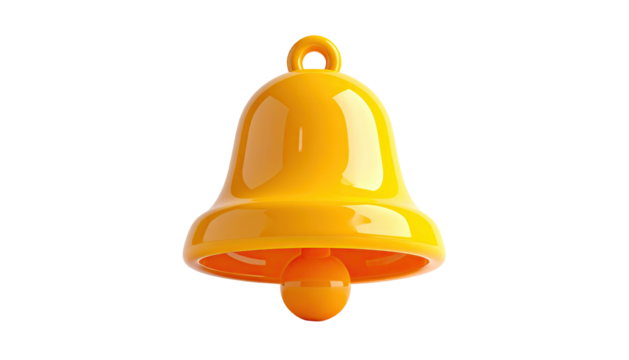Glossy yellow bell icon with a loop handle on black background
