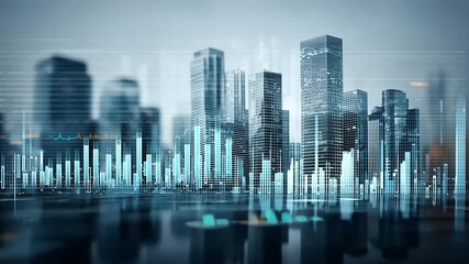 Futuristic Cityscape with Digital Data Visualization and Financial Graph Overlay Representing - Powered by Adobe