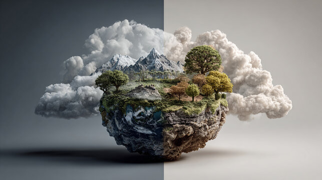 Earth and nature intertwined with futuristic technology elements symbolizing environment sustainability and global care concept digital illustration for climate conservation green energy awareness