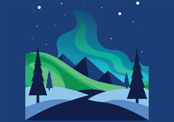 Aurora borealis or northern lights landscape for winter season