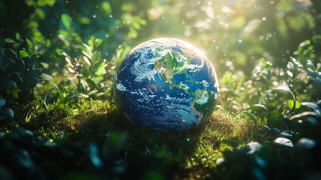 Earth and nature intertwined with futuristic technology elements symbolizing environment sustainability and global care concept digital illustration for climate conservation green energy awareness