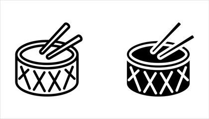 Set of drum icons. Drum sticks symbol, music. Hitting drum music icon on white background