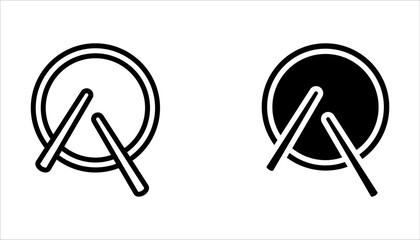 Set of drum icons. Drum sticks symbol, music. Hitting drum music icon on white background