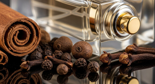 Coffee beans with cinnamon sticks and spices arrangement - Powered by Adobe