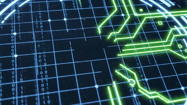 A "Security System" UI metaphor. A "BREACH DETECTED" (red) in a grid (gut barrier) is "re-drawn" in green, and the message changes to "PERIMETER SECURE".