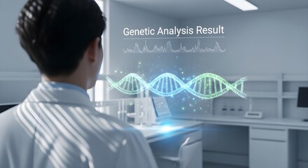 Scientist Observing Genetic Analysis Result with DNA Hologram in Lab