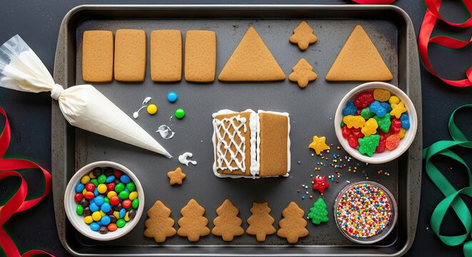 Gingerbread house kit: baking, festive decorating, christmas tradition