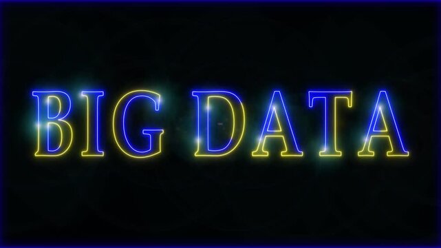 Neon Big Data text stroke light effect animation on black background, 4k video.