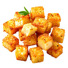 Flavorful smoked cheese bites isolated on white background, a simple and savory appetizer or snack for a cheese board or party