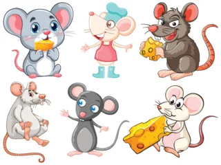 Fotobehang Kids Cartoon Mice Characters with Cheese in Various Poses  © GraphicsRF