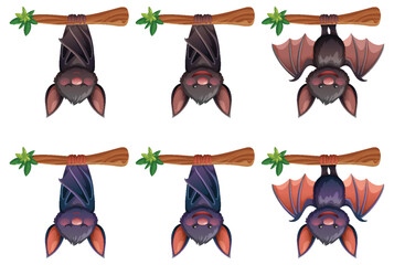 Fototapeta premium Cartoon Bats Hanging Upside Down on Tree Branches