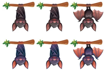 Fototapete Rund Kinder Cartoon Bats Hanging Upside Down on Tree Branches  © GraphicsRF