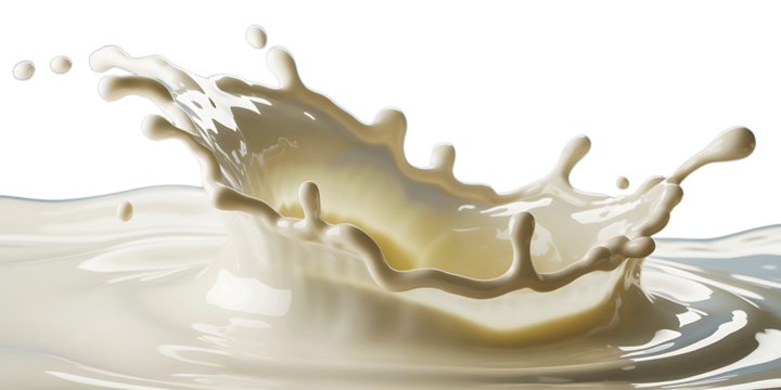 Dynamic splash of creamy white milk creating an abstract wave shape isolated on transparent background