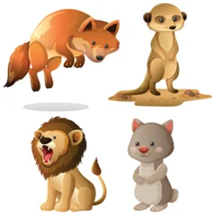 Fototapete Rund Kinder Cartoon Wild Animals in Playful Vector Illustration Set  © GraphicsRF