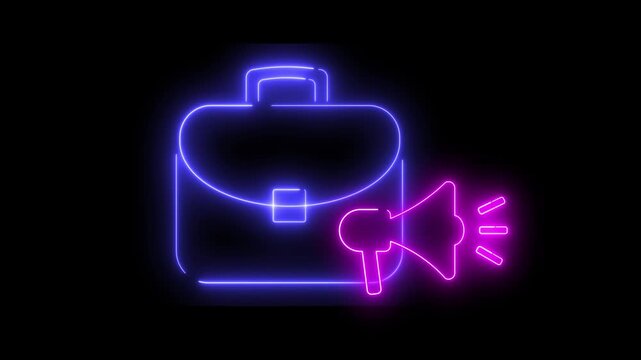 Neon light effect animation of a chart icon with a database