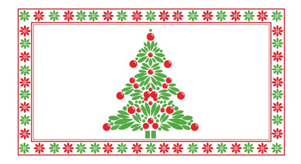 Christmas tree design with floral border holiday season vector art