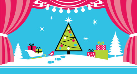 Christmas tree stage scene holiday season winter wonderland decor