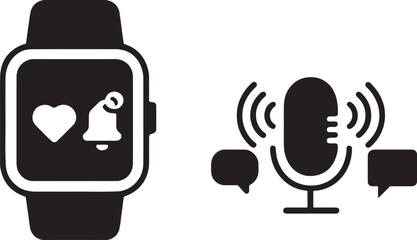 Smartwatch showing like and notification vector, modern social media alert and interaction icon set